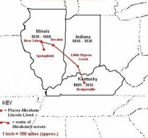 Map where Lincoln lived before president